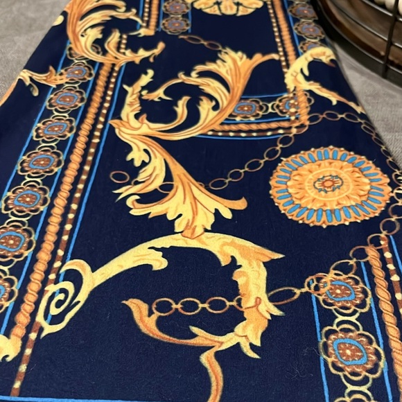 🔥Unbranded Versace Inspired Jumpsuit with Flare Legs. Pullon Blue&Gold Size:XL - Picture 7 of 13